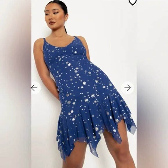 BlackMilk sz M Christmas Star Blue Mini Handkerchief Dress Limited sold out NWT - Picture 15 of 15